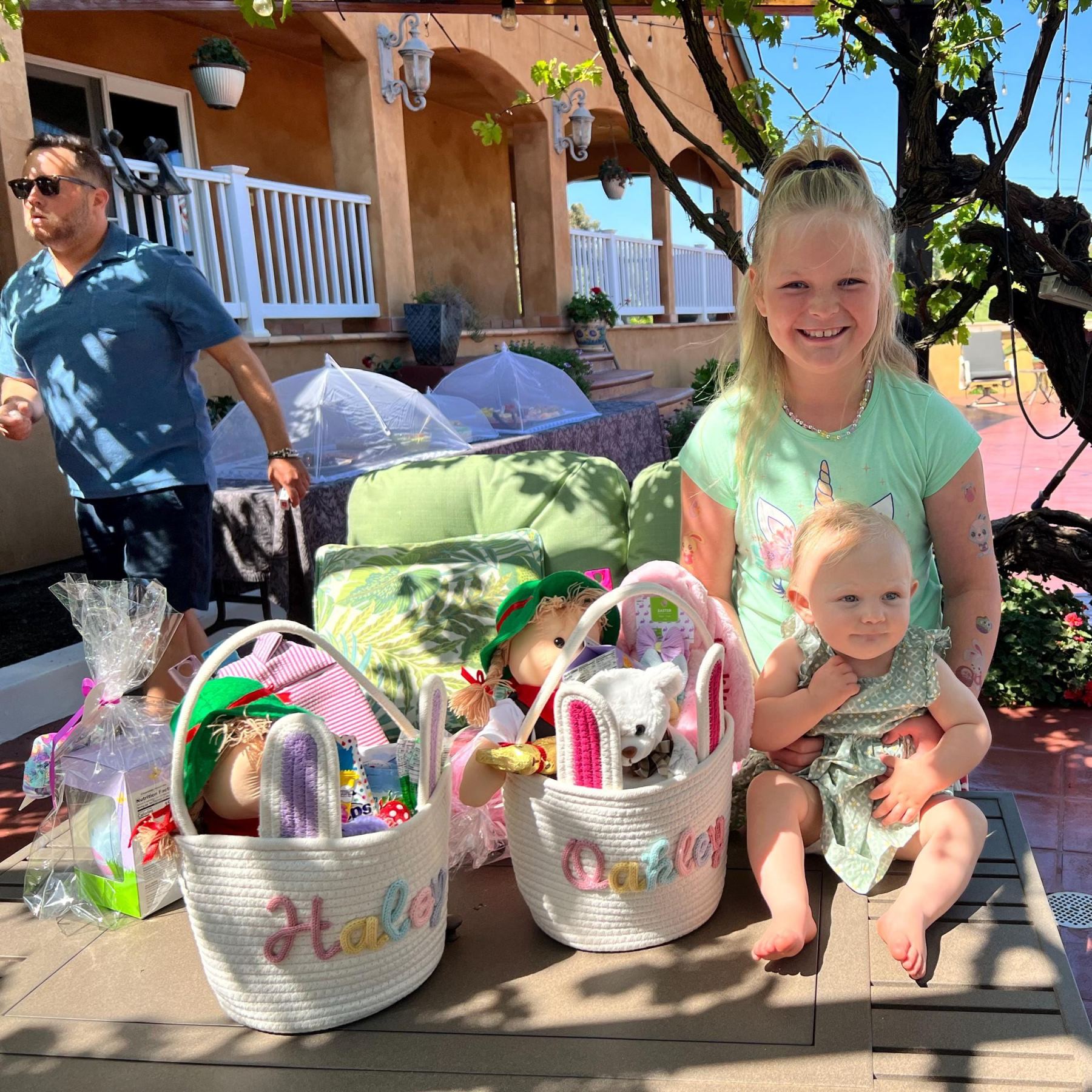 Personalized Hand-embroidered Bunny Easter Basket | CWEaster81