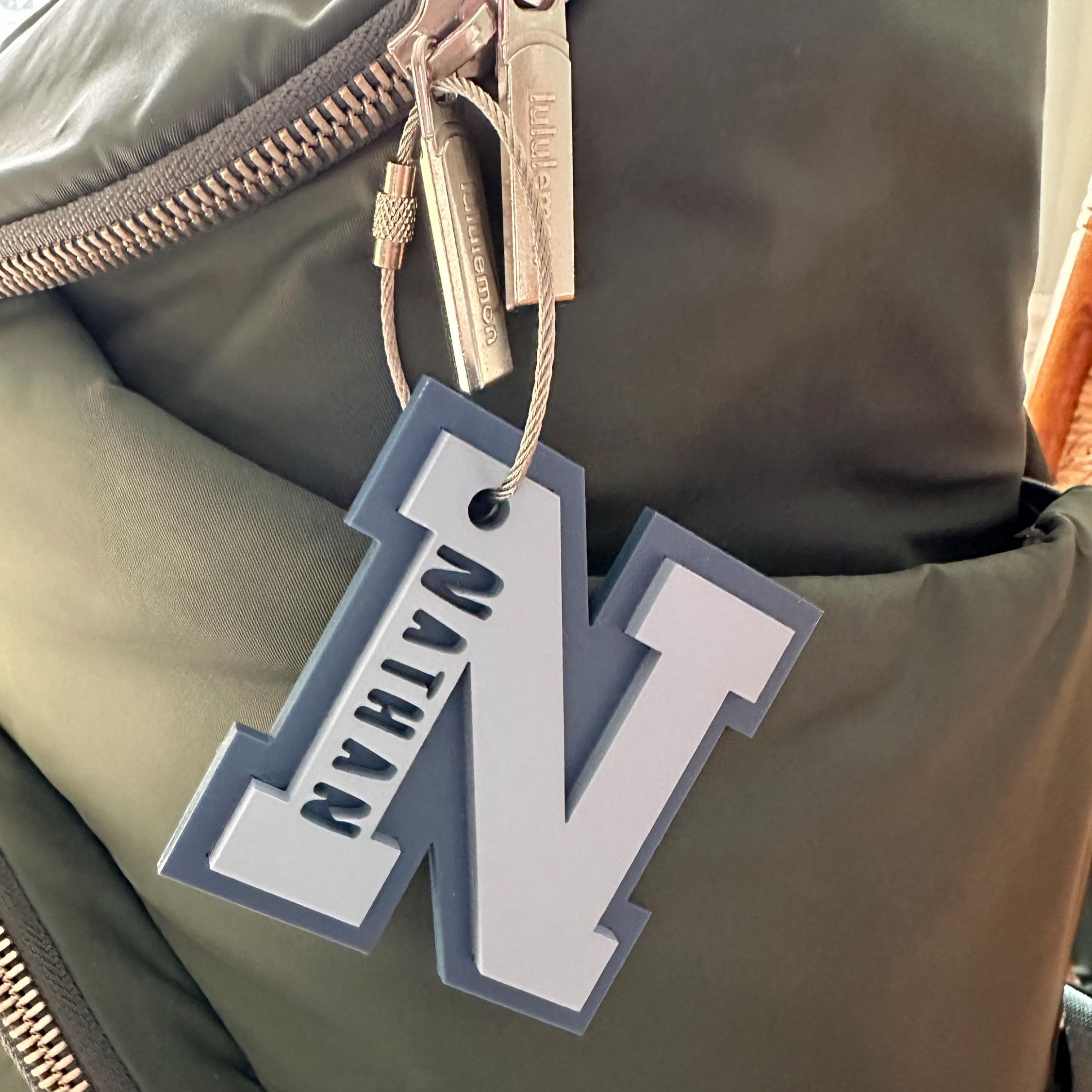 Personalized Varsity Letter Keychains Backpack Tag | CWGift30