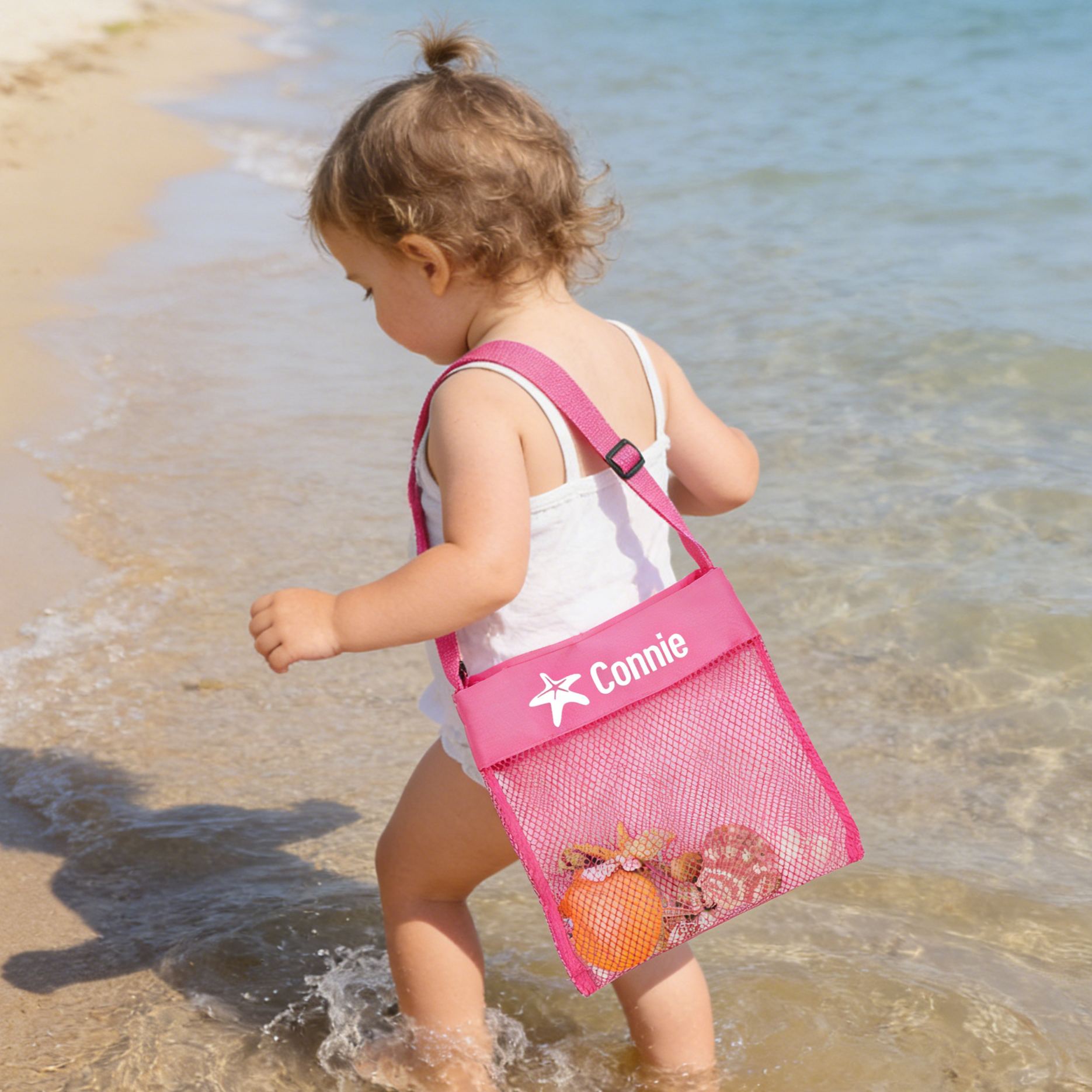 Personalized Seashell Mesh Beach Bag | CWBeach02