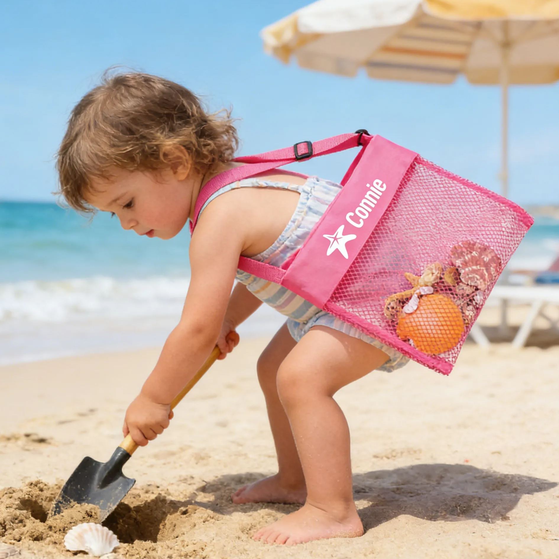Personalized Seashell Mesh Beach Bag | CWBeach02
