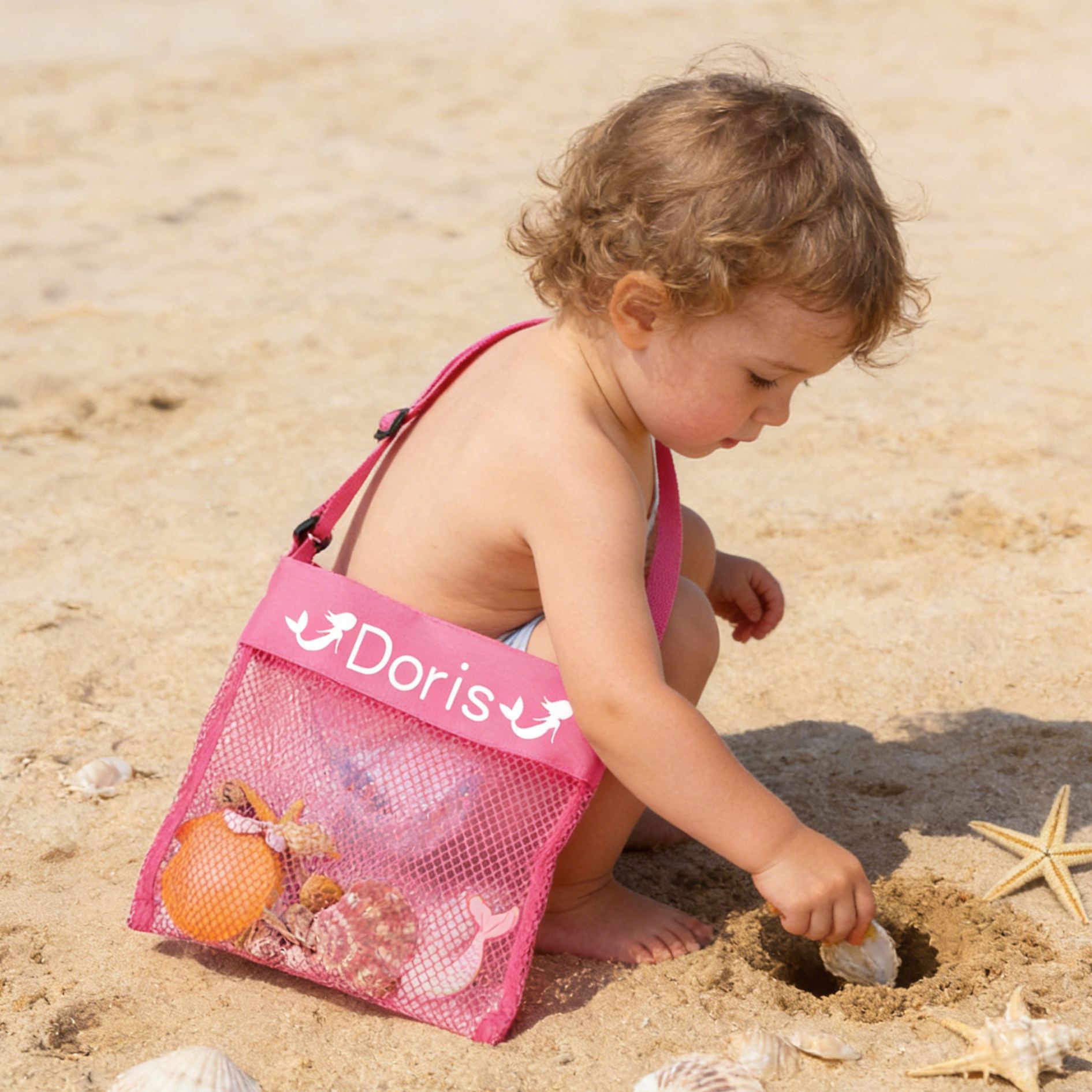 Personalized Lovely Seashell Mesh Beach Bag | CWBeach0201