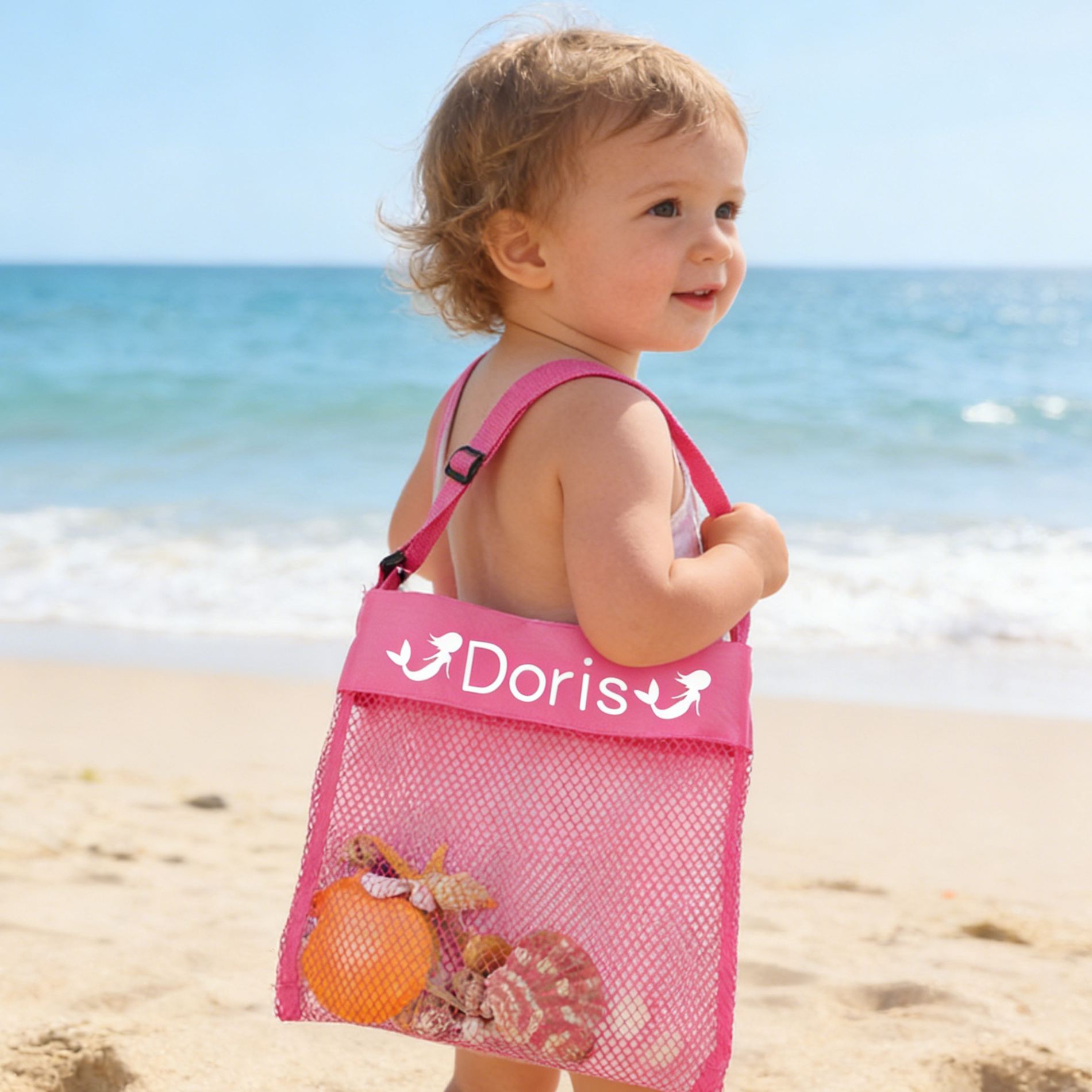 Personalized Lovely Seashell Mesh Beach Bag | CWBeach0201