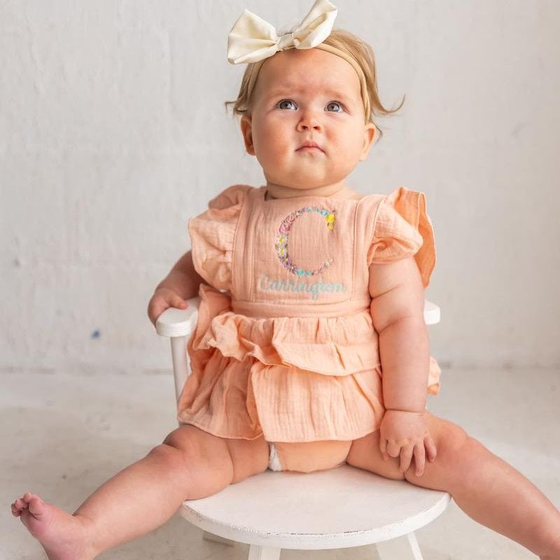 Personalized Embroidery Floral Name Ruffle Romper | CWBaby212