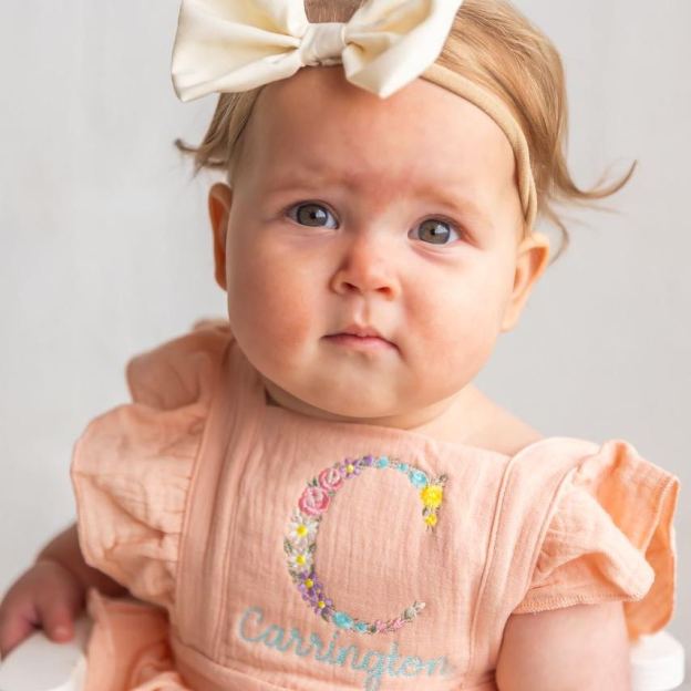Personalized Embroidery Floral Name Ruffle Romper | CWBaby212