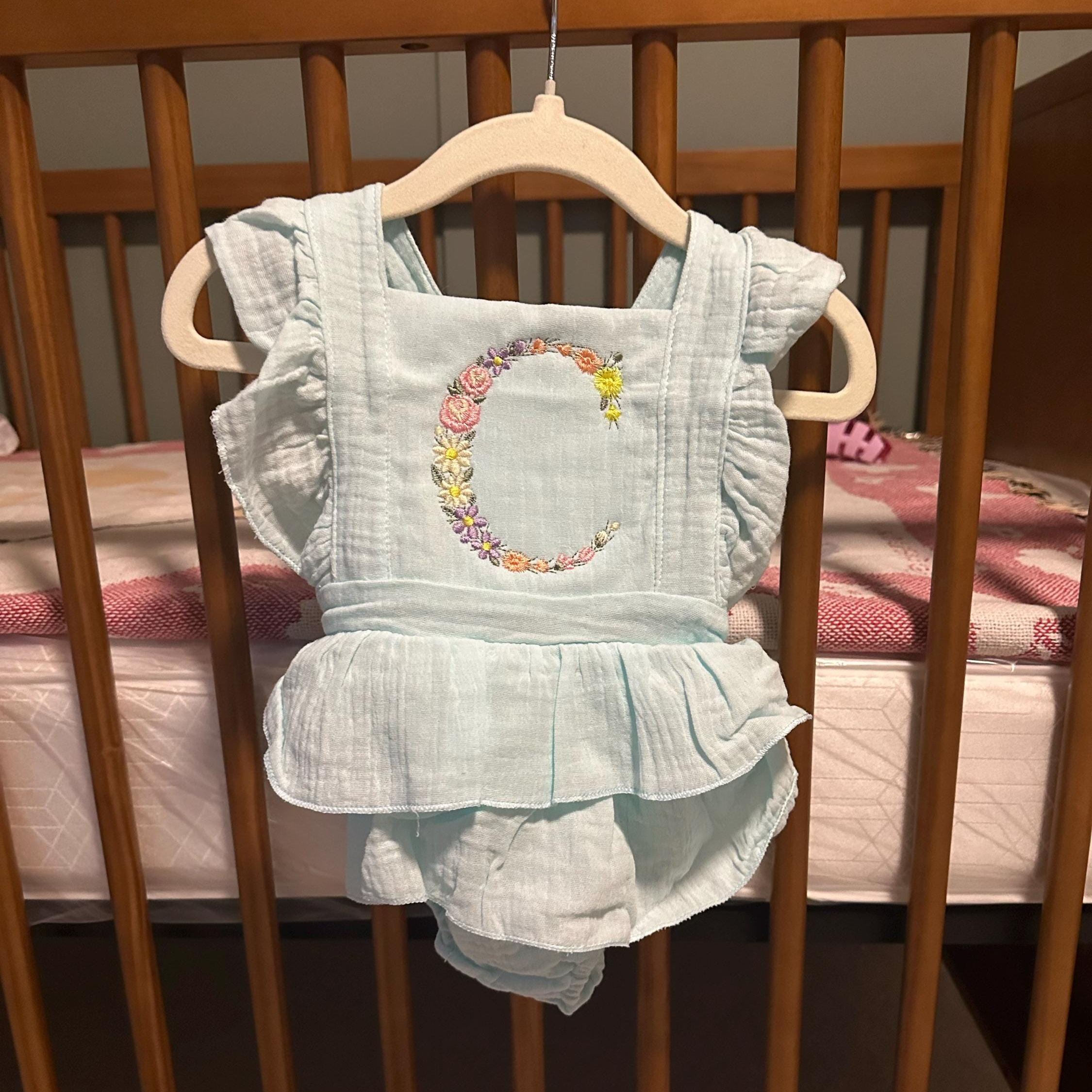 Personalized Embroidery Floral Name Ruffle Romper | CWBaby212