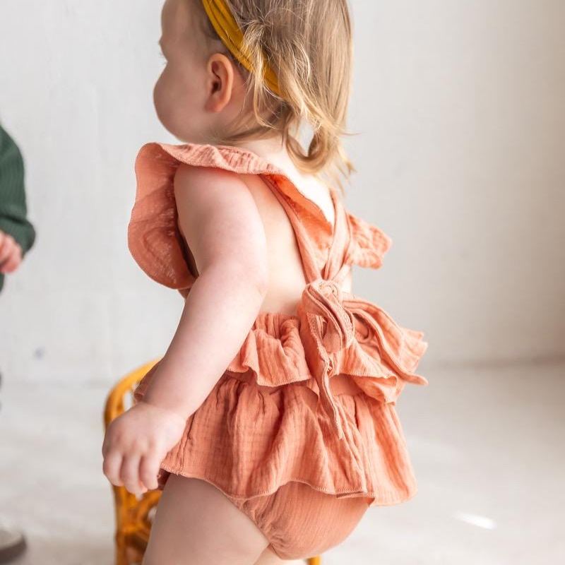 Personalized Embroidery Floral Name Ruffle Romper | CWBaby212