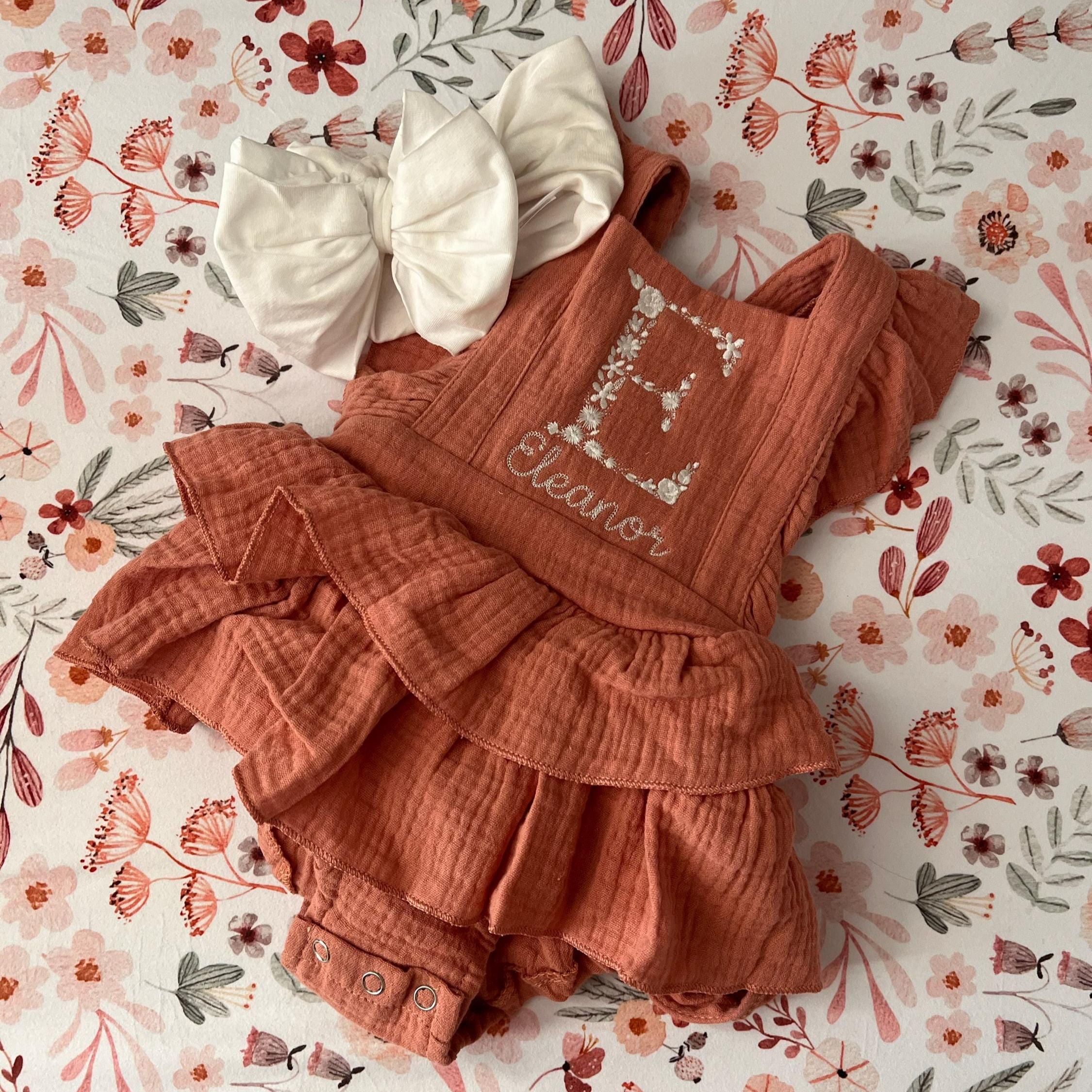 Personalized Embroidery Floral Name Ruffle Romper | CWBaby212