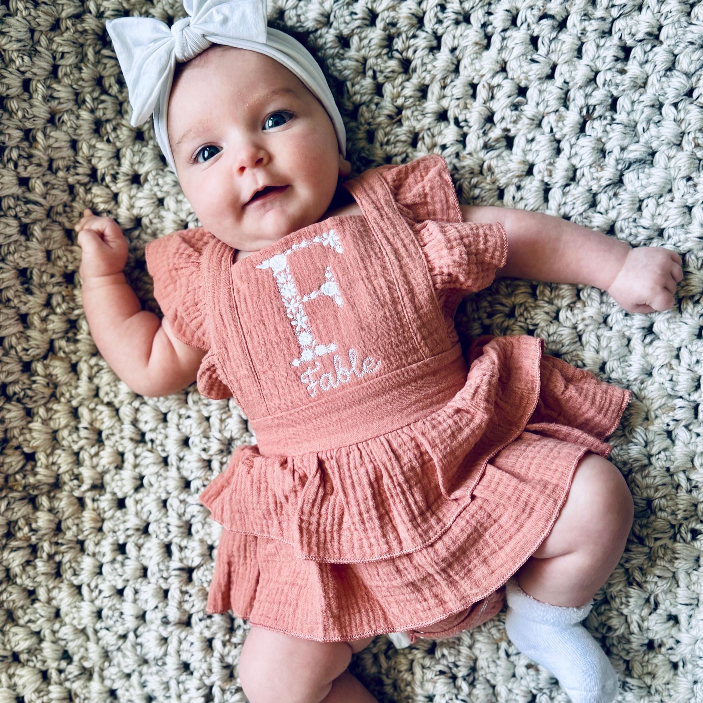 Personalized Embroidery Floral Name Ruffle Romper | CWBaby212