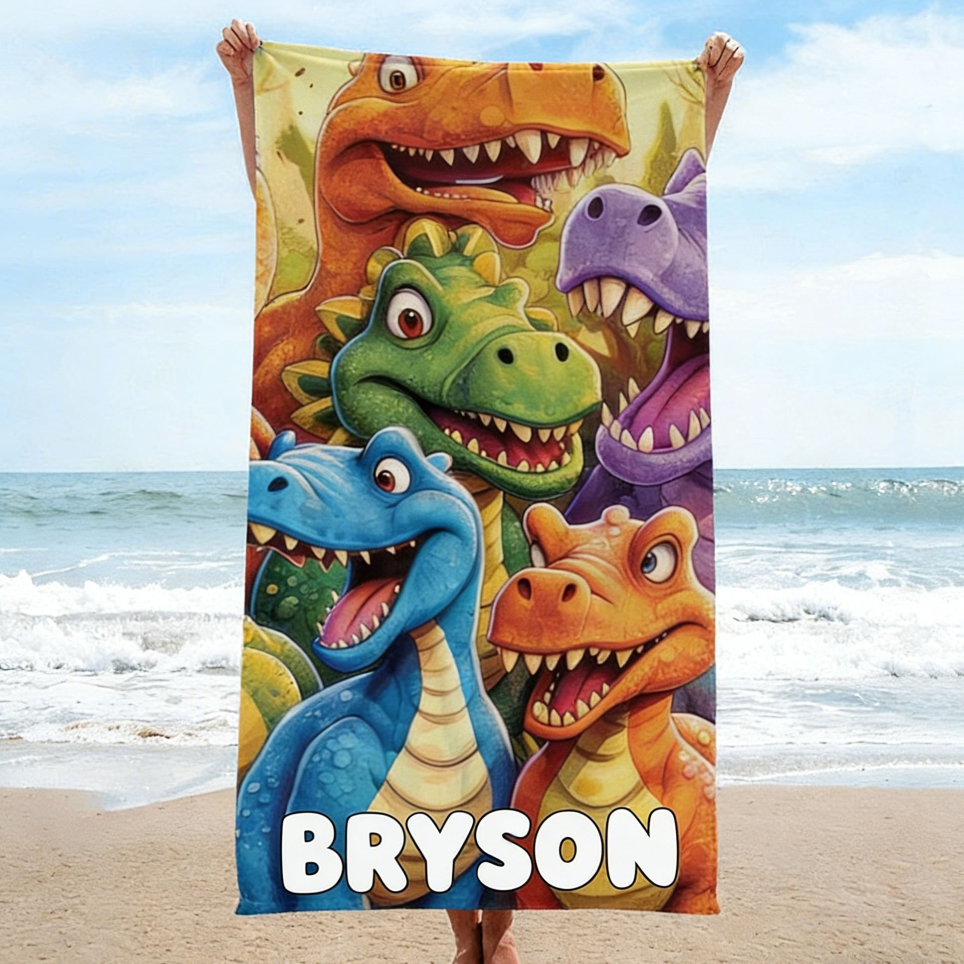 Personalized Dinosaur Kid Towel for Summer & Beach | CWTowel194