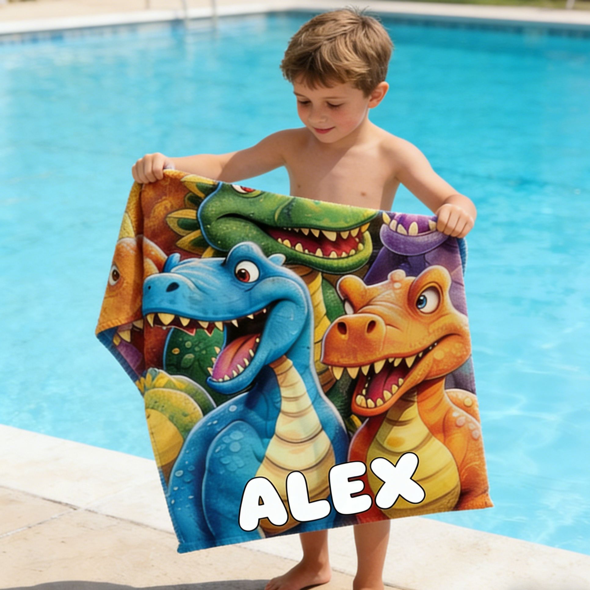 Personalized Dinosaur Kid Towel for Summer & Beach | CWTowel194