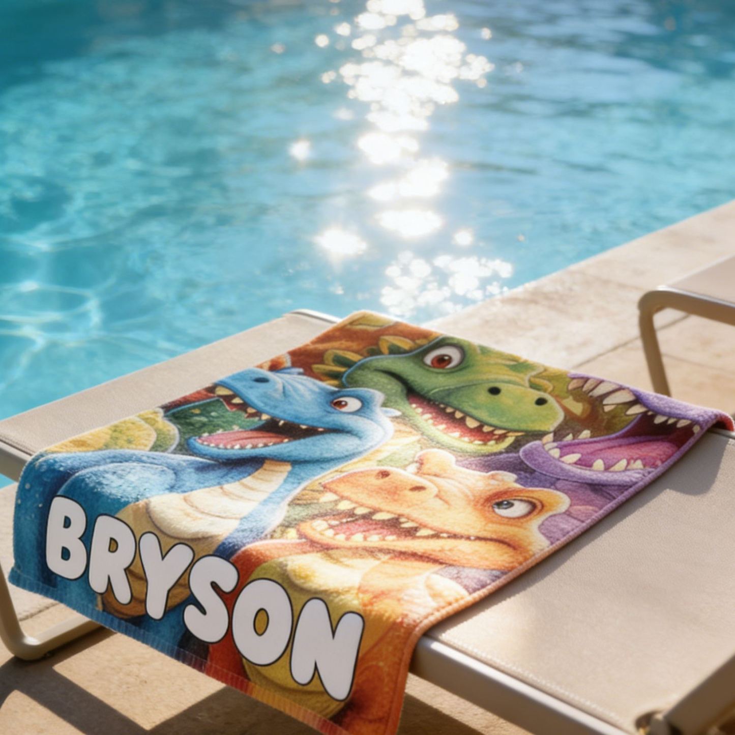 Personalized Dinosaur Kid Towel for Summer & Beach | CWTowel194