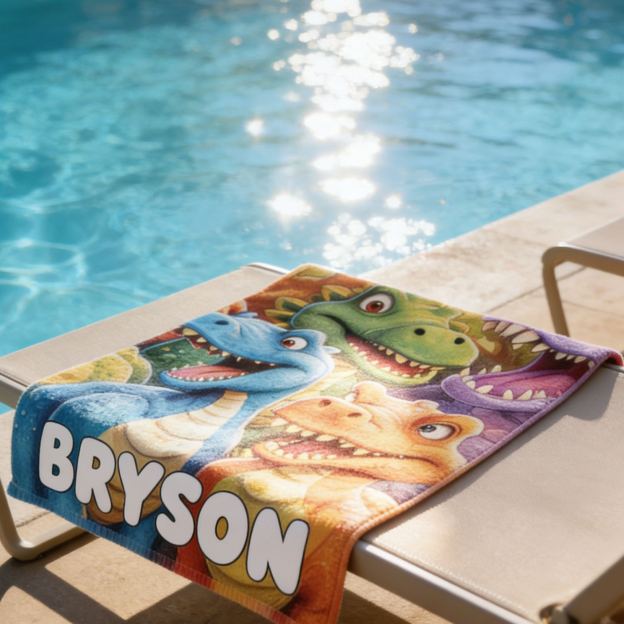 Personalized Dinosaur Kid Towel for Summer & Beach | CWTowel194