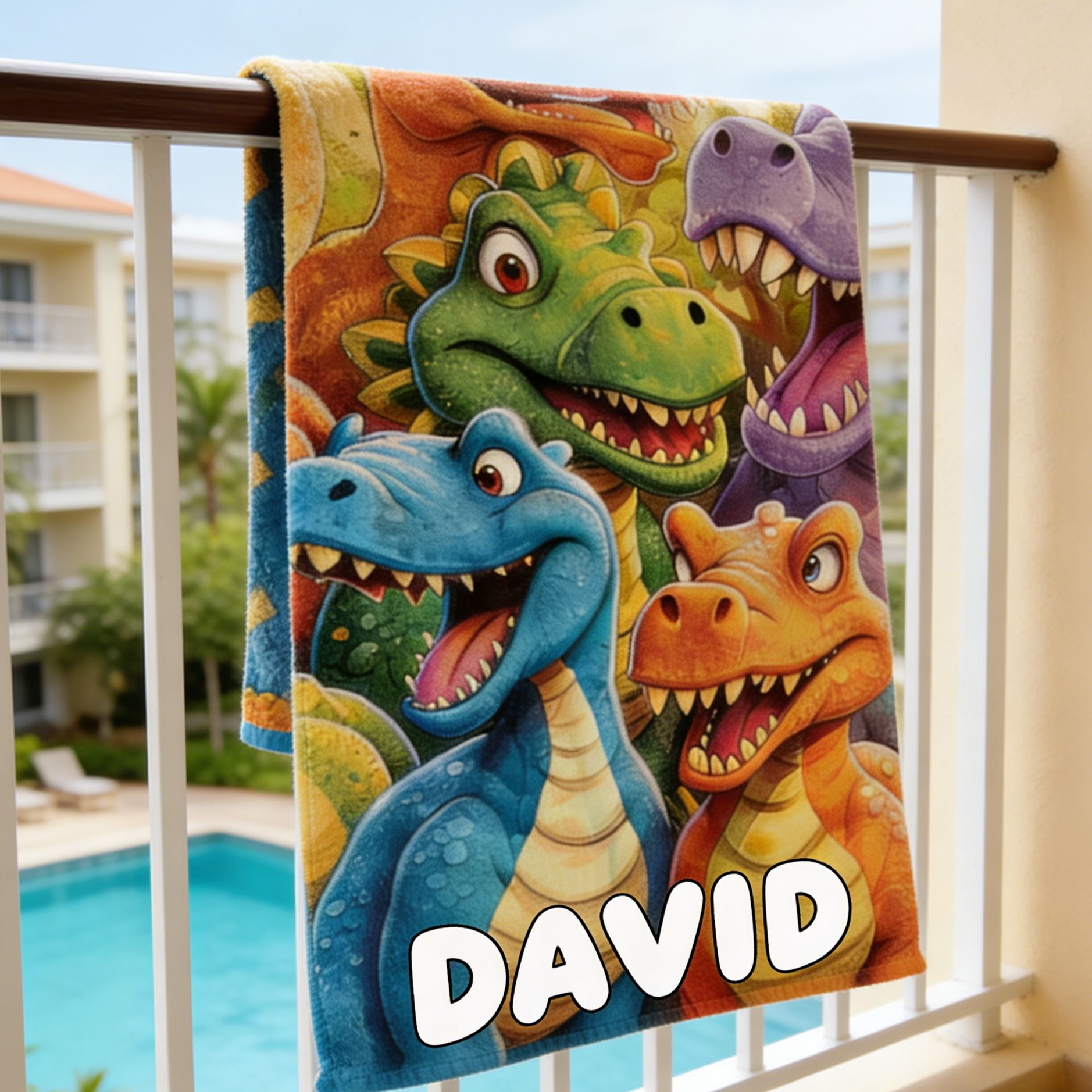 Personalized Dinosaur Kid Towel for Summer & Beach | CWTowel194