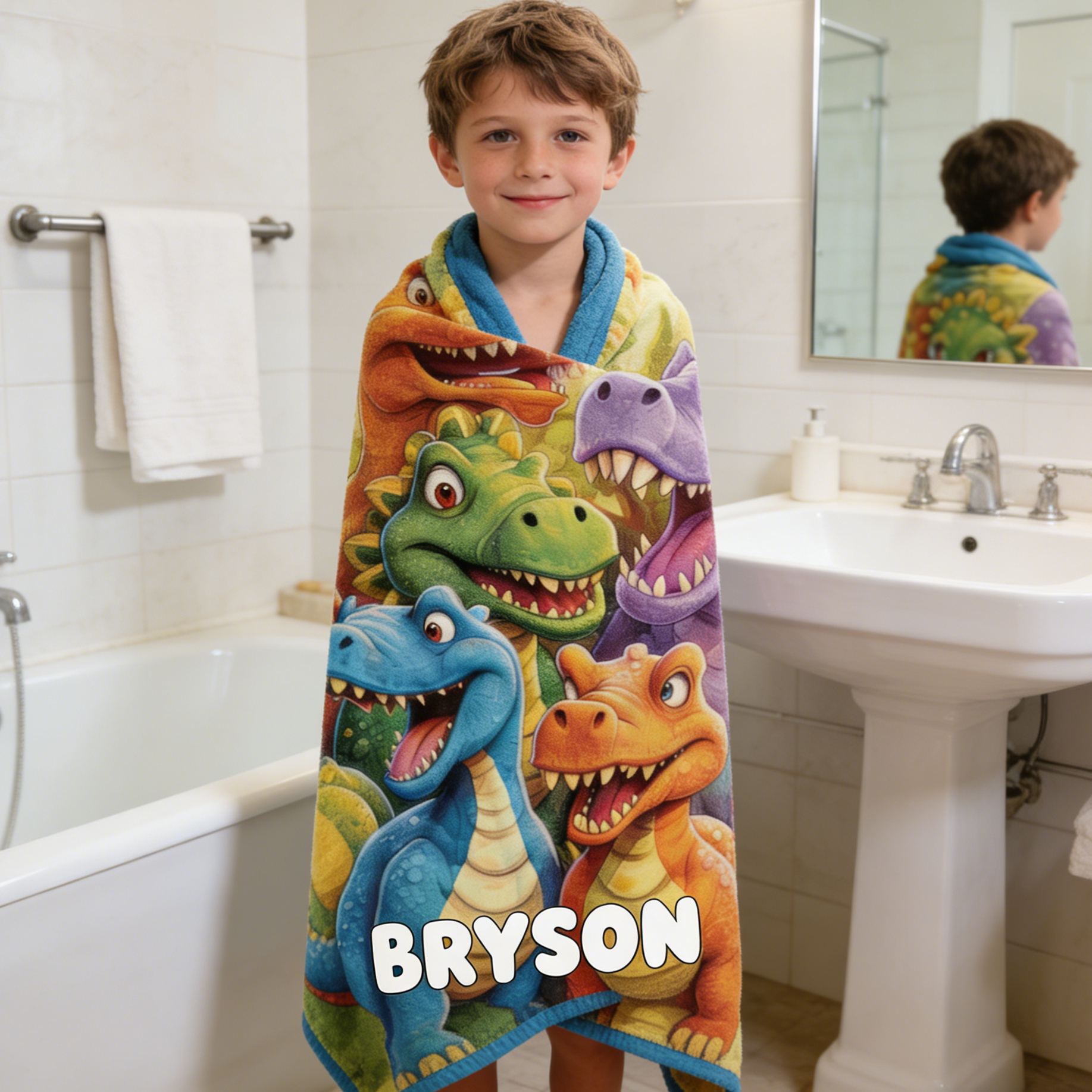 Personalized Dinosaur Kid Towel for Summer & Beach | CWTowel194