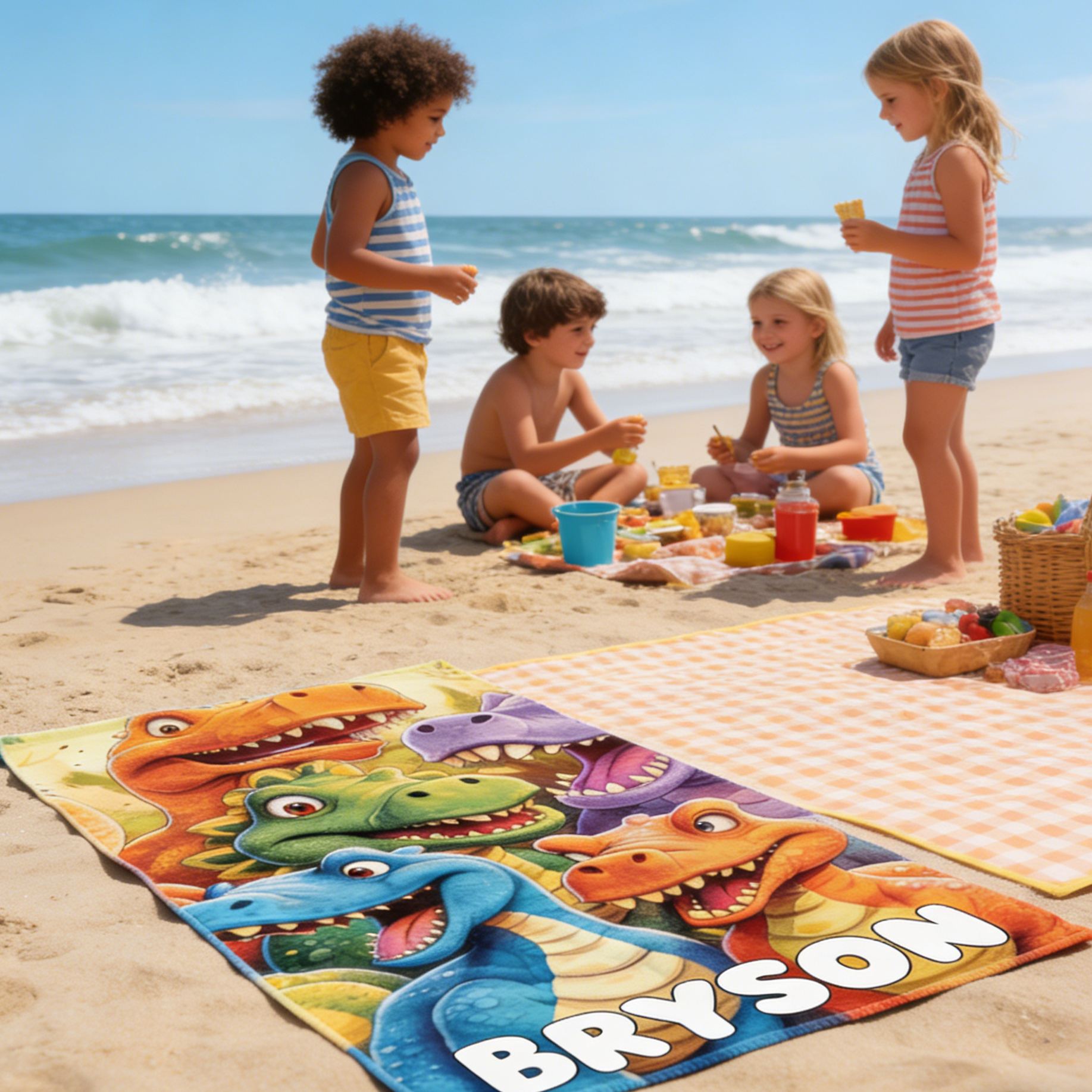 Personalized Dinosaur Kid Towel for Summer & Beach | CWTowel194