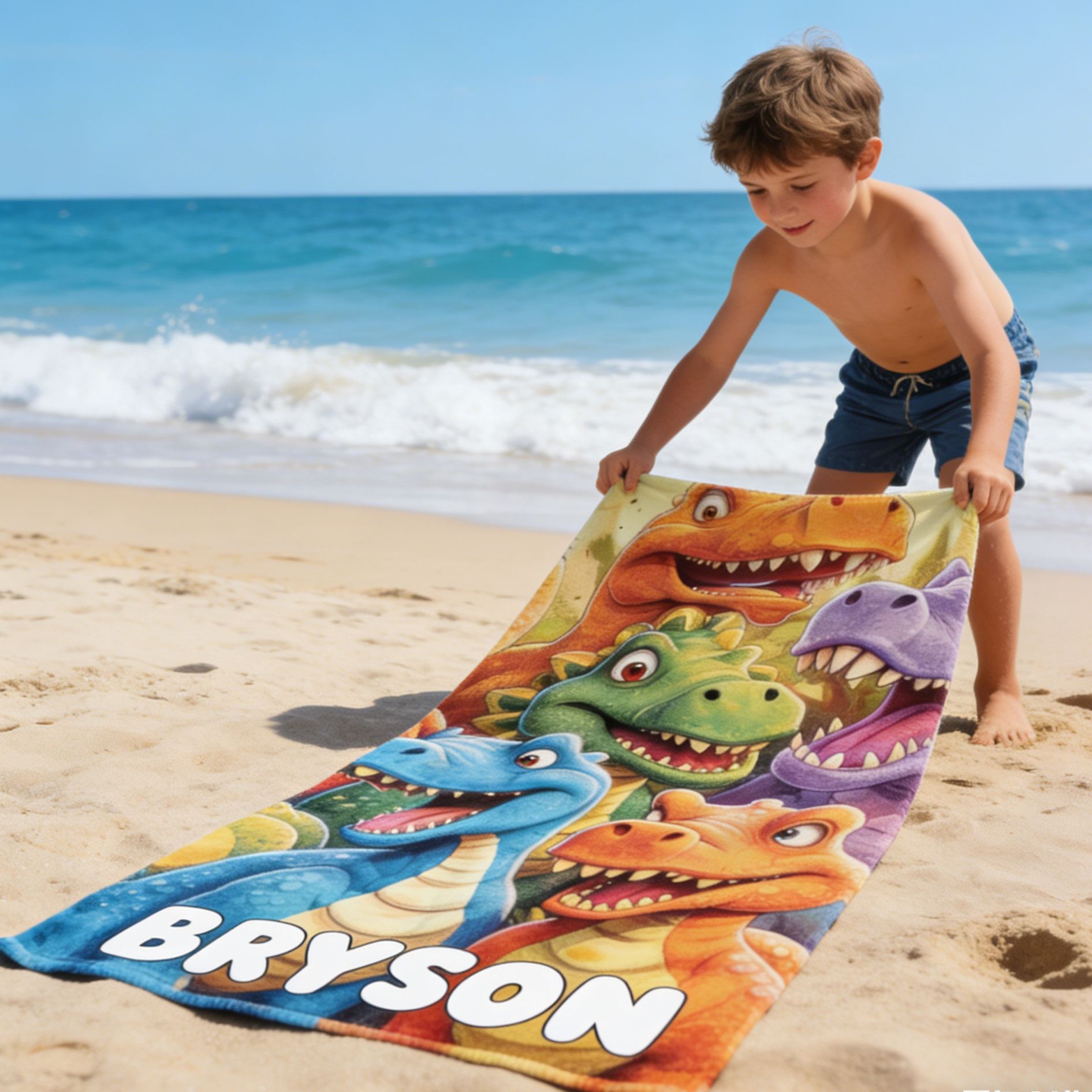 Personalized Dinosaur Kid Towel for Summer & Beach | CWTowel194