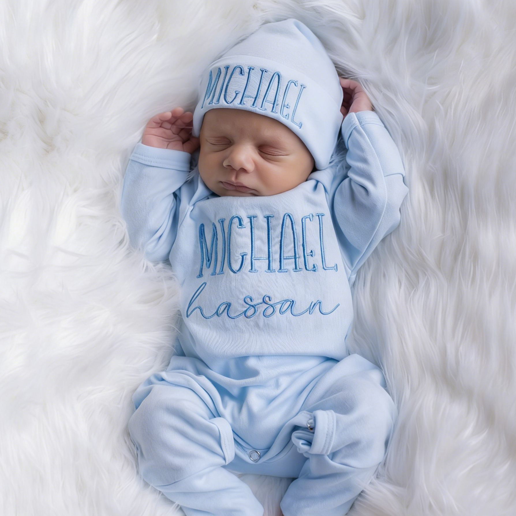 Personalized Embroidery Baby Coming Home Romper and Hat Set | CWBaby472