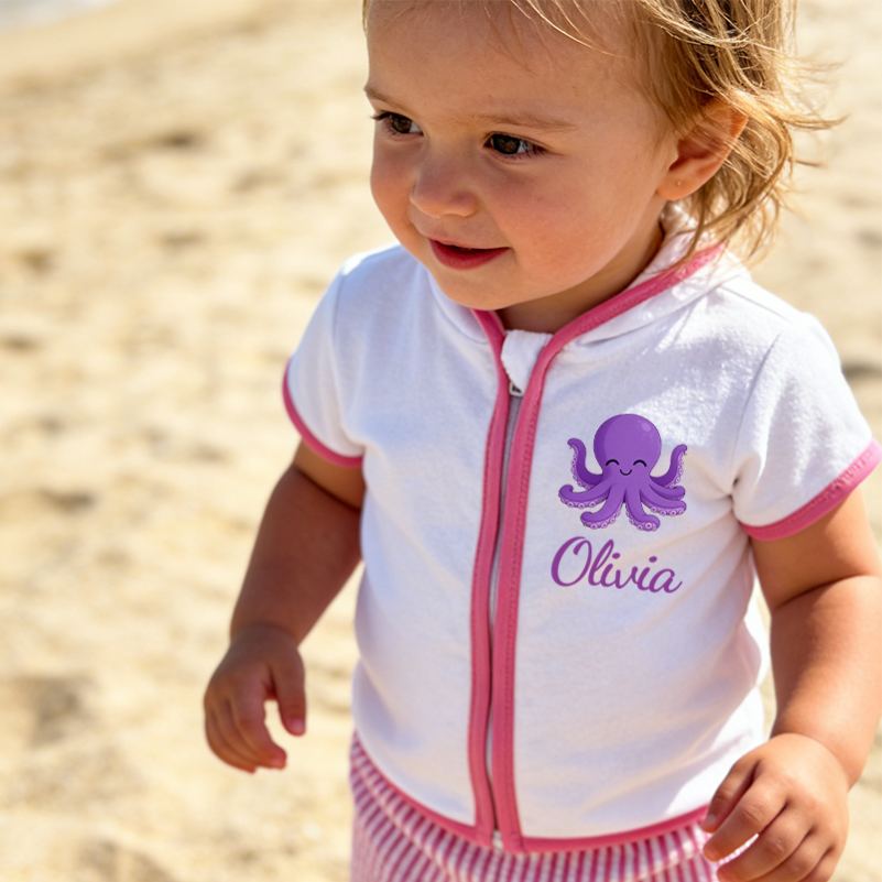 Personalized Kid Swim Cover up Hooded Robe Zippered Outfit | CWBaby45901