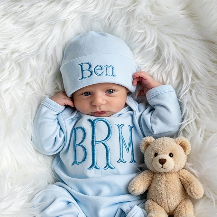Personalized Embroidery Baby Coming Home Romper and Hat Set | CWBaby487