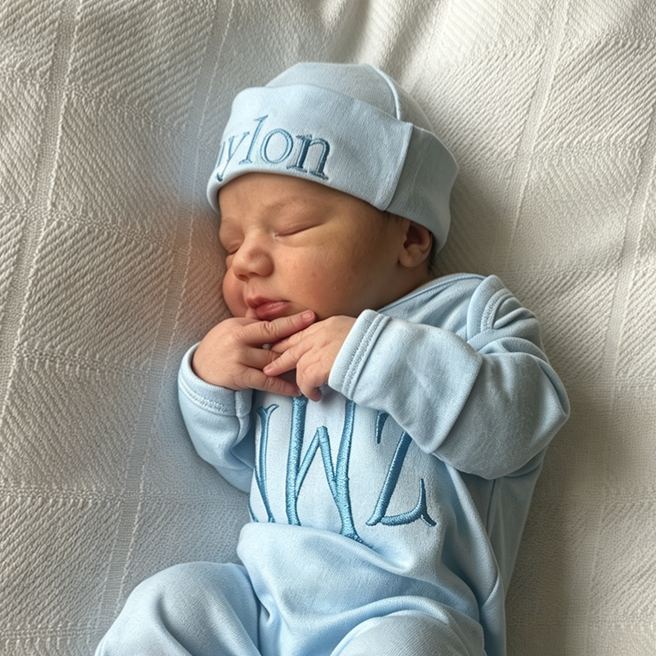 Personalized Embroidery Baby Coming Home Romper and Hat Set | CWBaby487