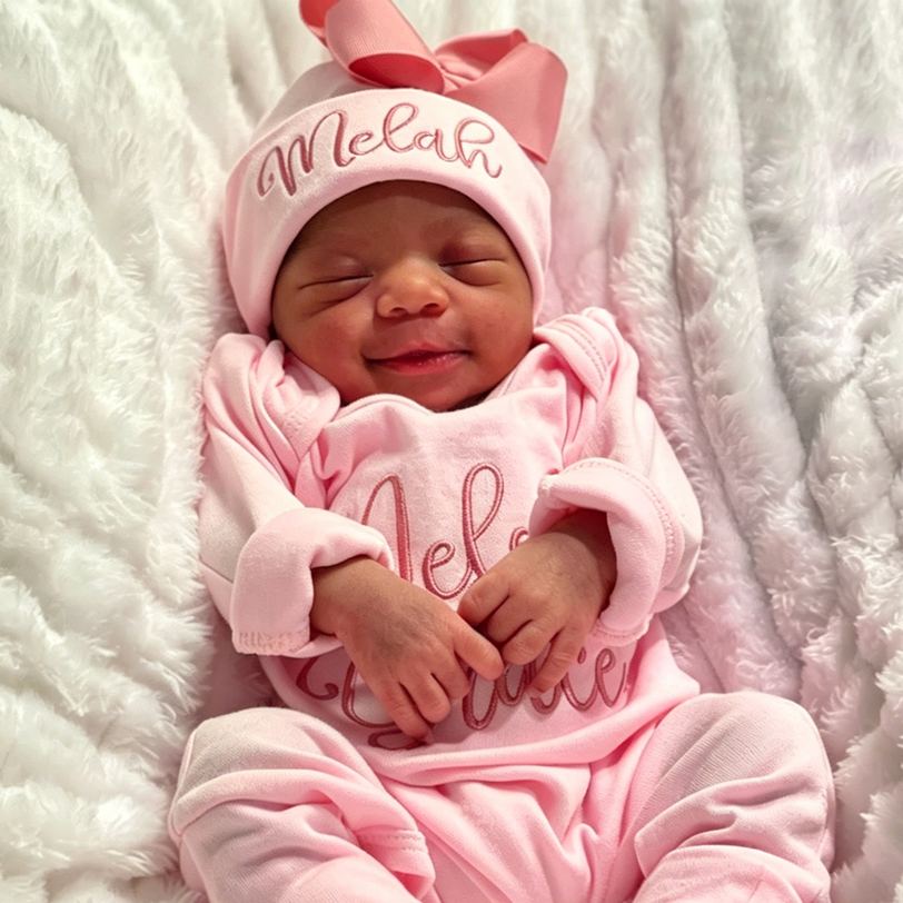 Personalized Embroidery Baby Girl Coming Home Romper and Hat Set | CWBaby488