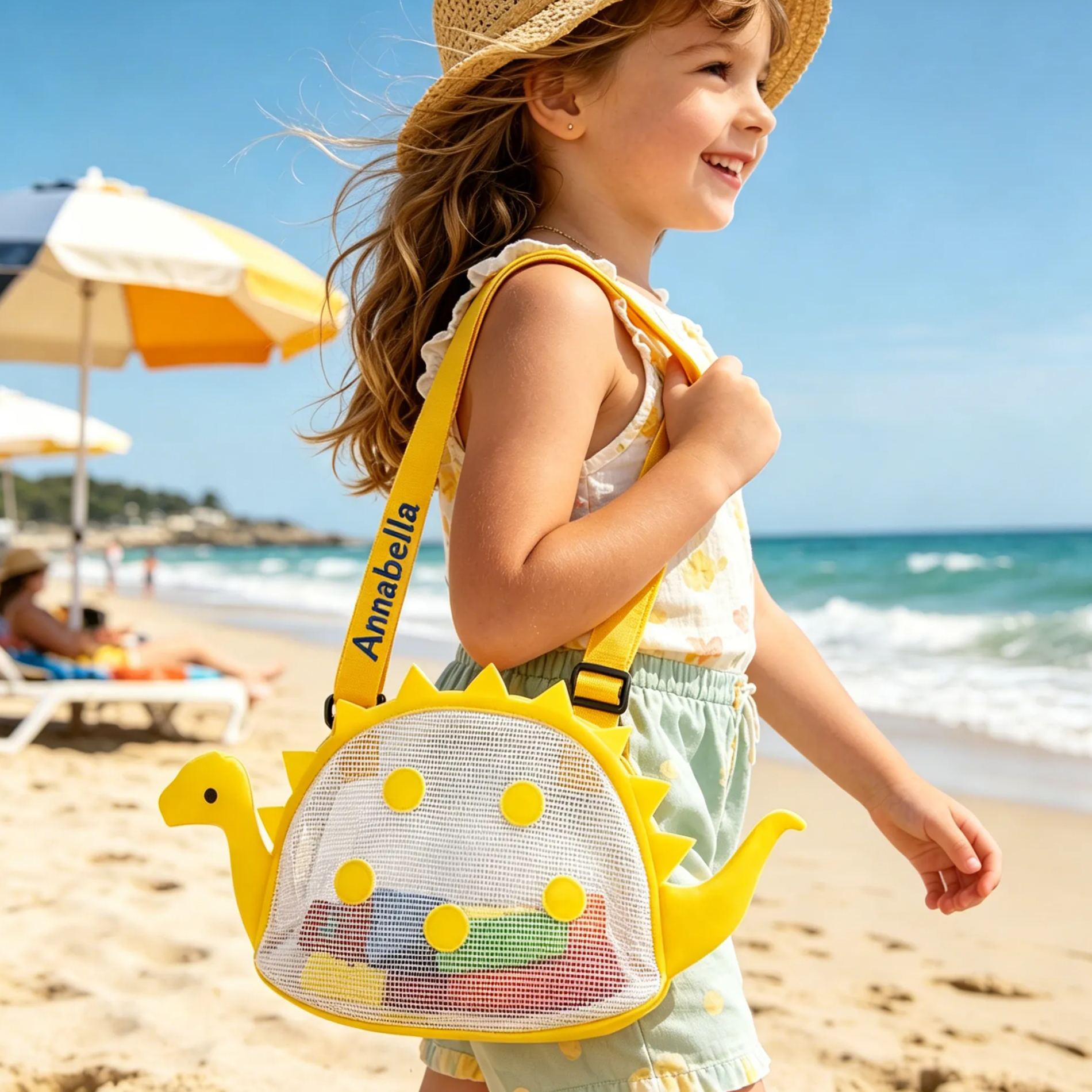 Personalized Dinosaur Seashell Zipper Mesh Beach Bag | CWBeach97
