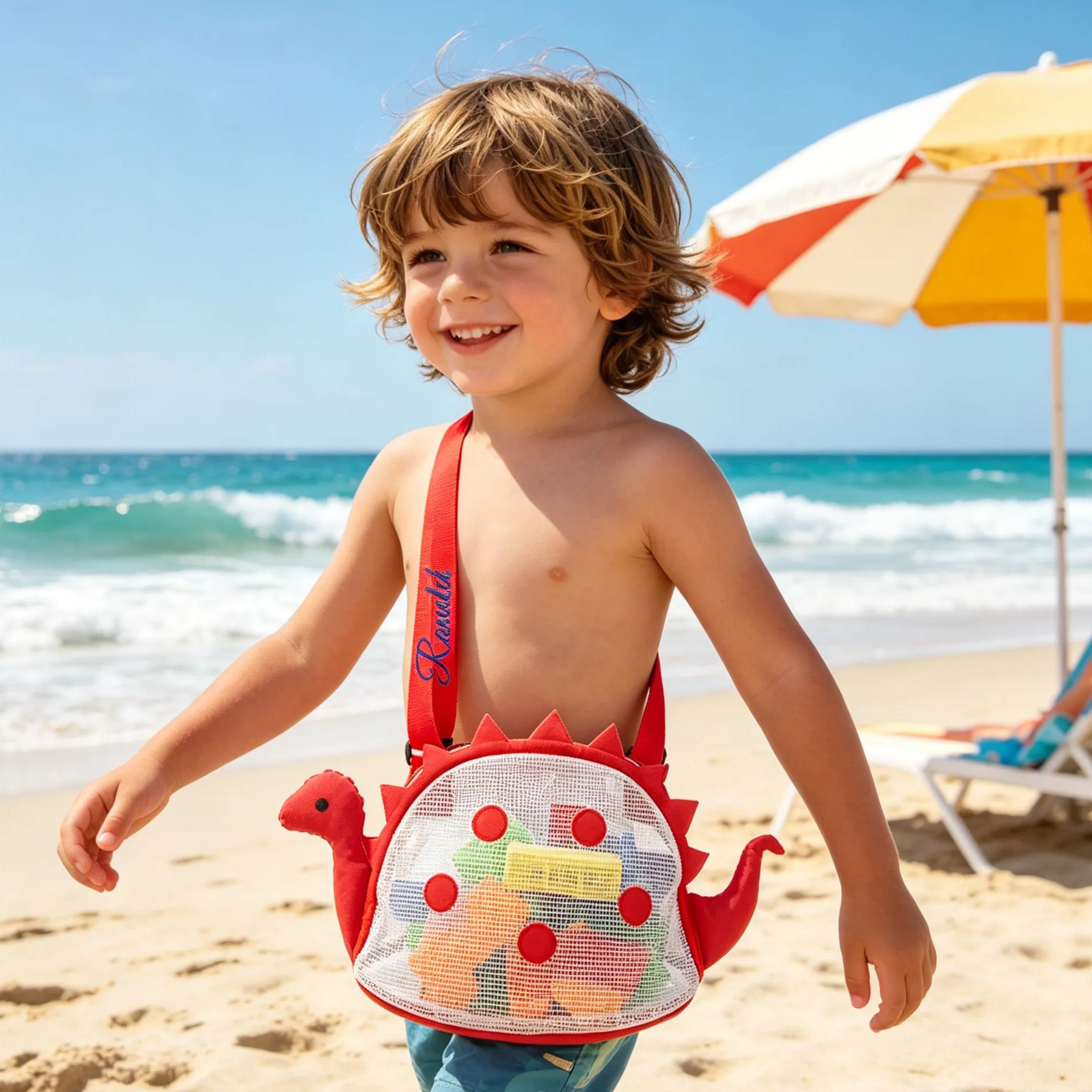 Personalized Dinosaur Seashell Zipper Mesh Beach Bag | CWBeach97