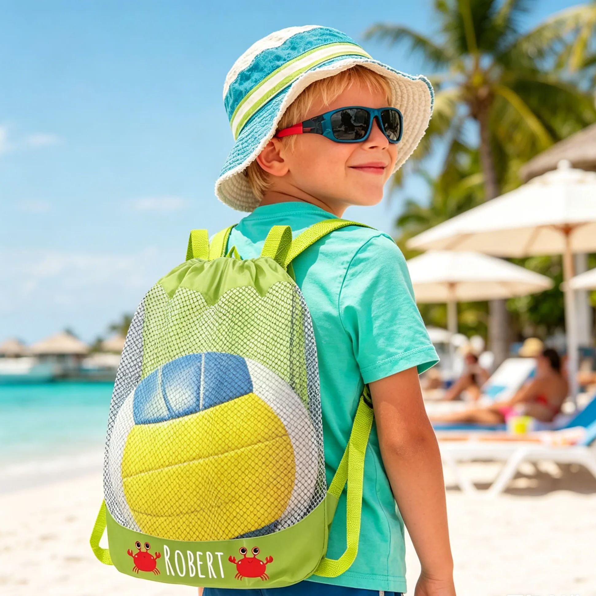 Personalized Mesh Adjustable Drawstring Beach Backpack | CWBeach199