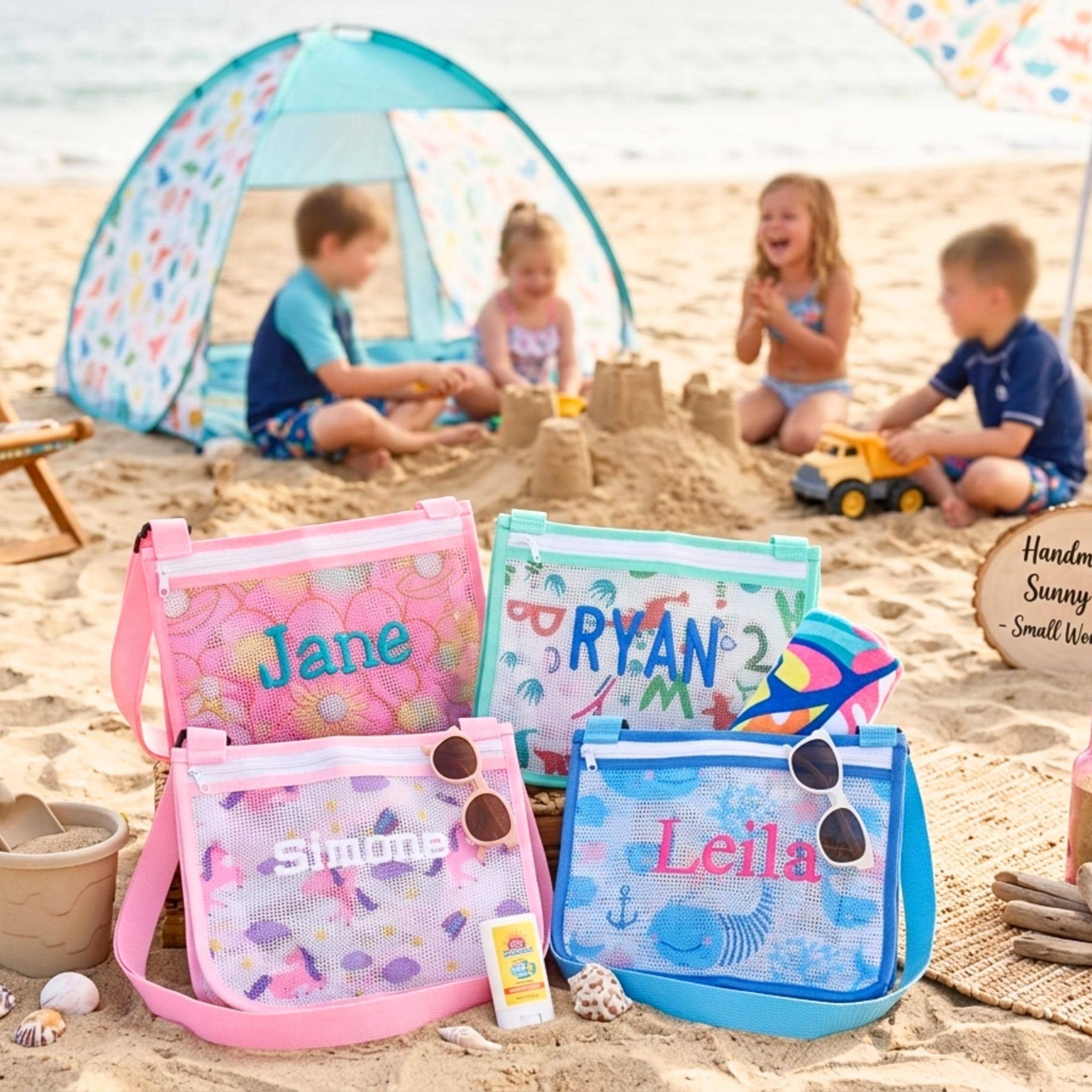 Personalized Embroidery Seashell Zipper Mesh Beach Bag | CWBeach132