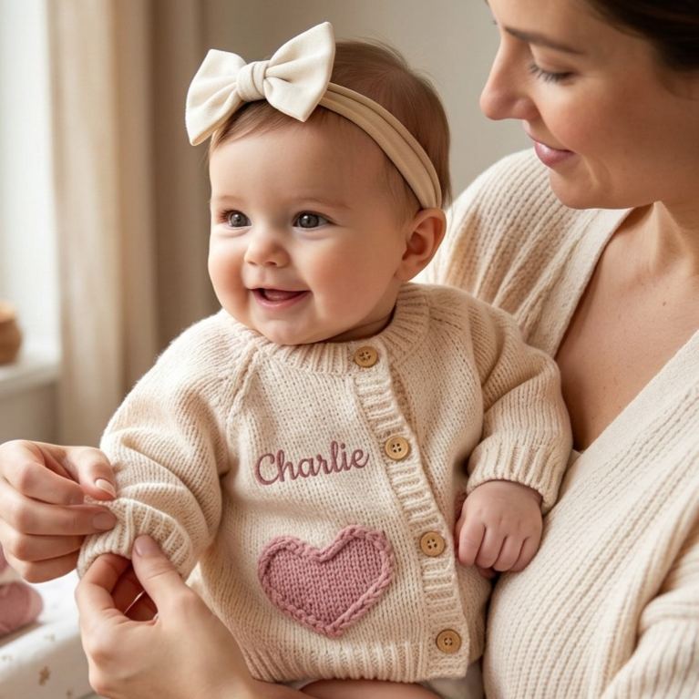 Personalized Embroidered Baby Heart Cardigan | CWBaby521