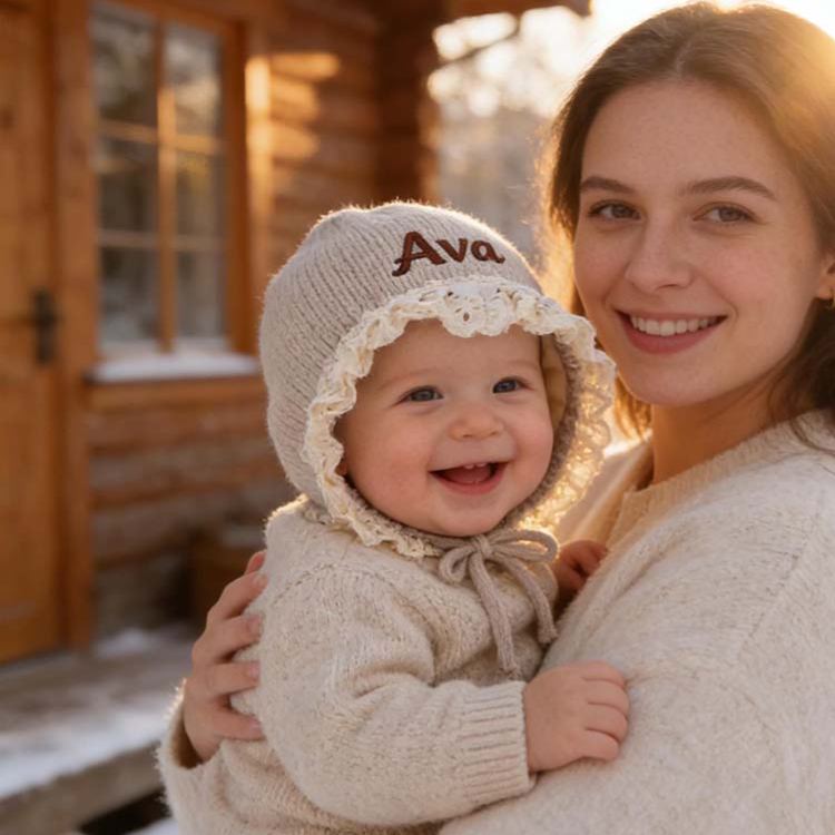 Personalized Embroidery Winter Hat Lace Bonnet | HSKid61
