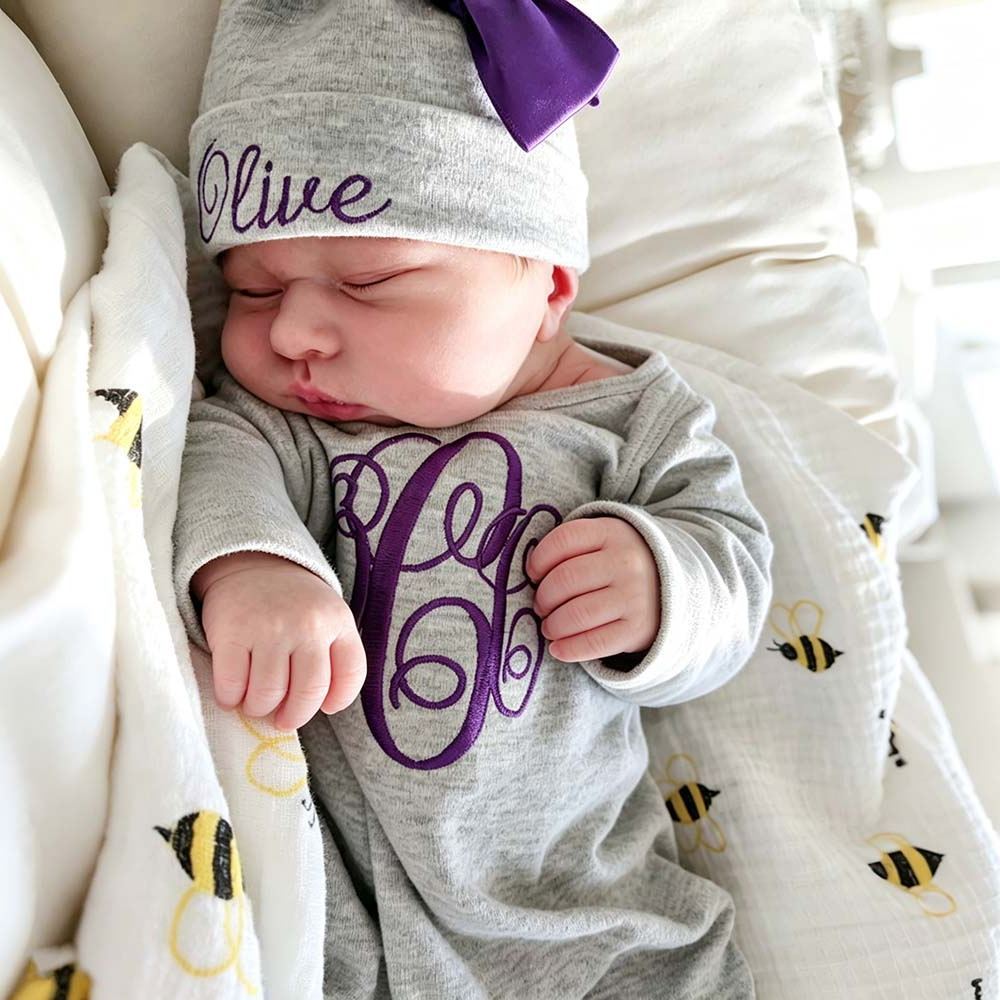 Personalized Embroidery Baby Monogram Romper and Hat Set | CWBaby525