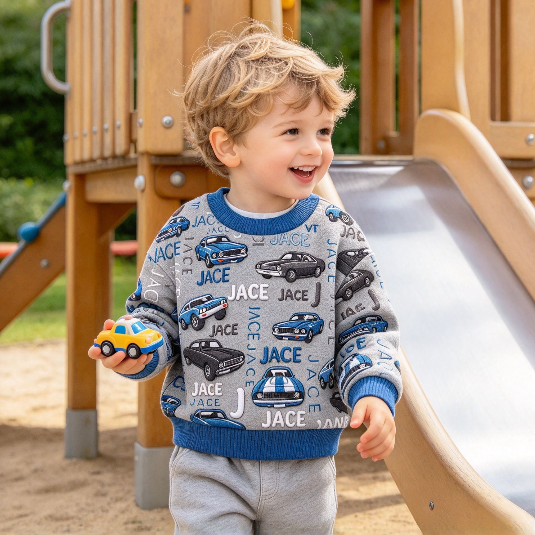 Personalized Lovely Kids Classic Car Knit Sweater | CWSweater29