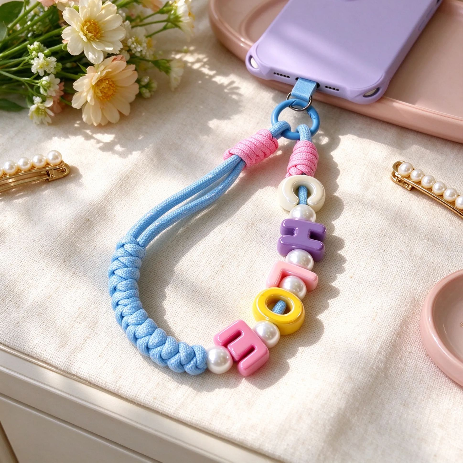 Personalized Colorful Name Letter Phone Charms With Lanyard Wristlet | CWGift112