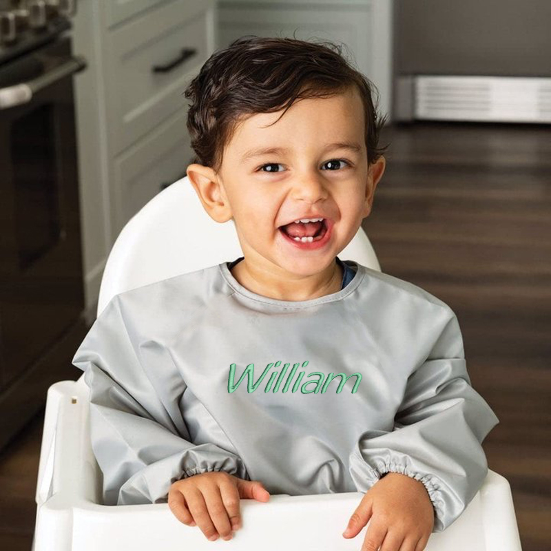 Personalised Embroidery Baby Long Sleeve Waterproof Color Bib  | CWBaby61