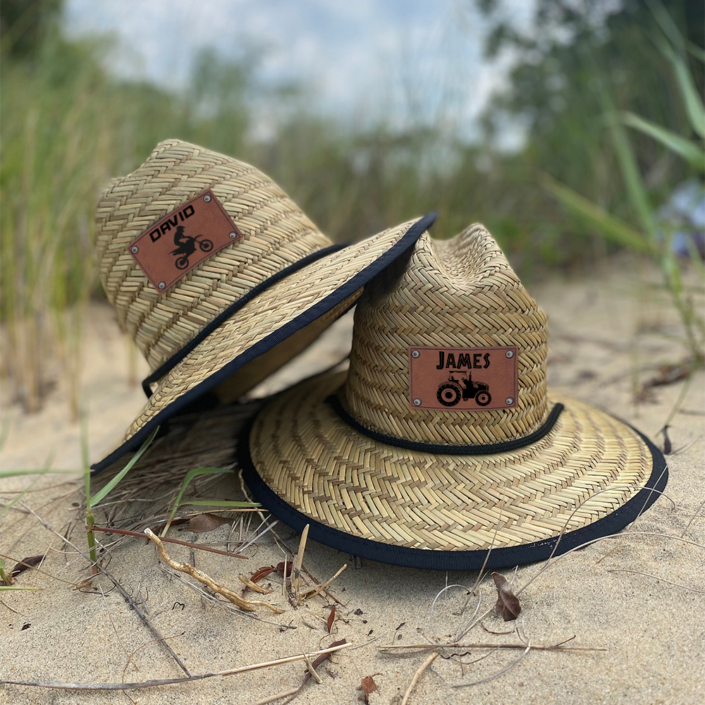 Personalized Summer Leather Patch Straw Hat for Comfort & Unique | CWBeach67