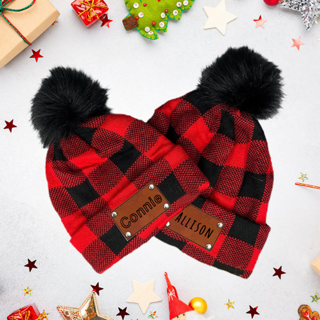 Personalized Leather Patch Pom Pom Hat for Comfort & Unique | HSKid53