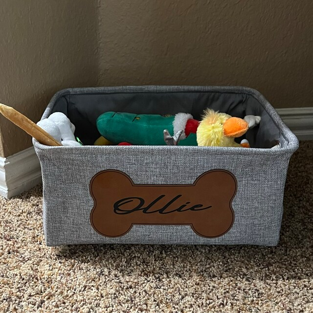 Personalized Leather Patch Pet Fabric Toy Basket | BKPet53