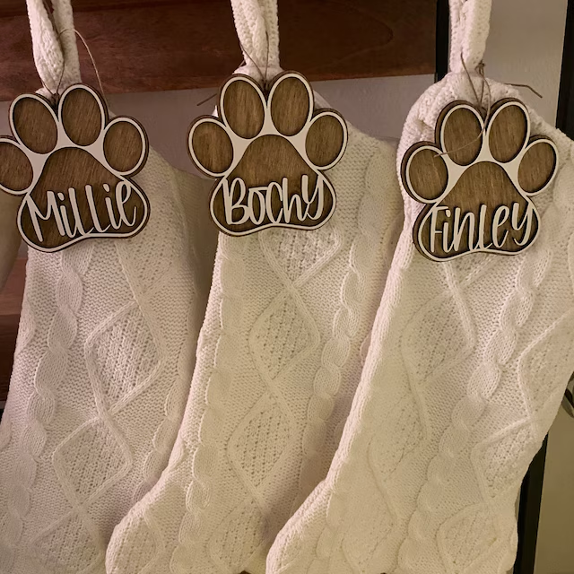 Personalized Wooden Christmas Paw Stocking Tags | MCGift55