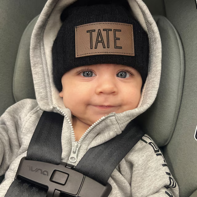 Personalized Leather Patch Infant Beanie for Comfort & Unique | HSKid30