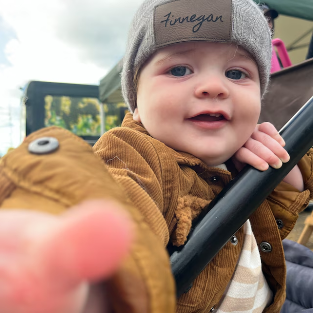 Personalized Leather Patch Infant Beanie for Comfort & Unique | HSKid30