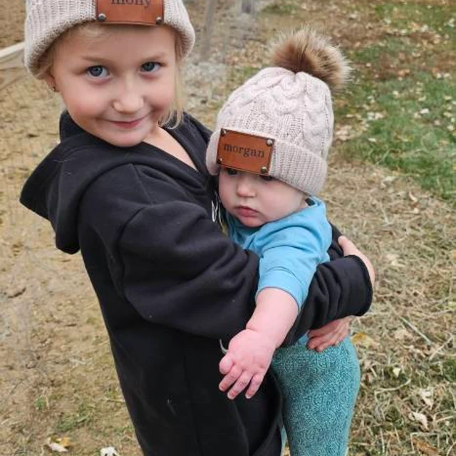 Personalized Leather Patch Pom Pom Hat
