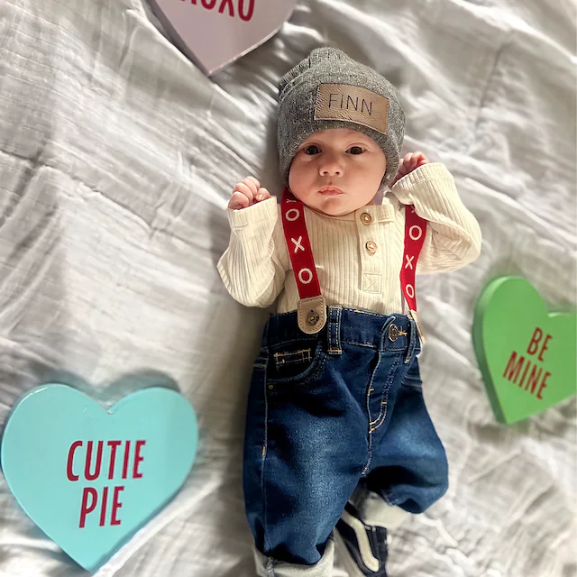 Personalized Leather Patch Infant Beanie for Comfort & Unique | HSKid30
