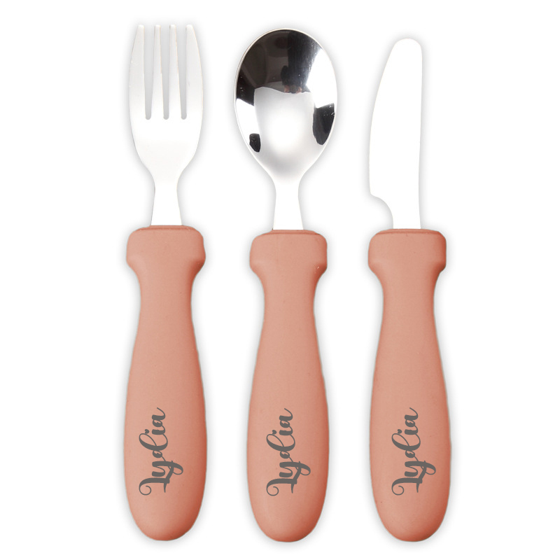 Personalised Kid Silicone Utensil Sets-Fork, Knife, Spoon  | CWBaby70