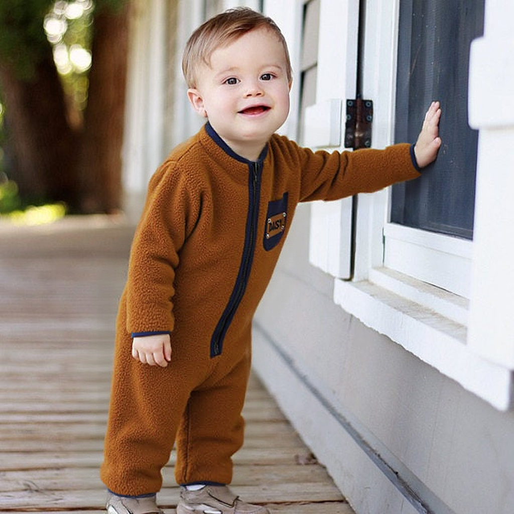 Personalized Leather Patch Baby Soft Sherpa Jumpsuit | CWBaby290