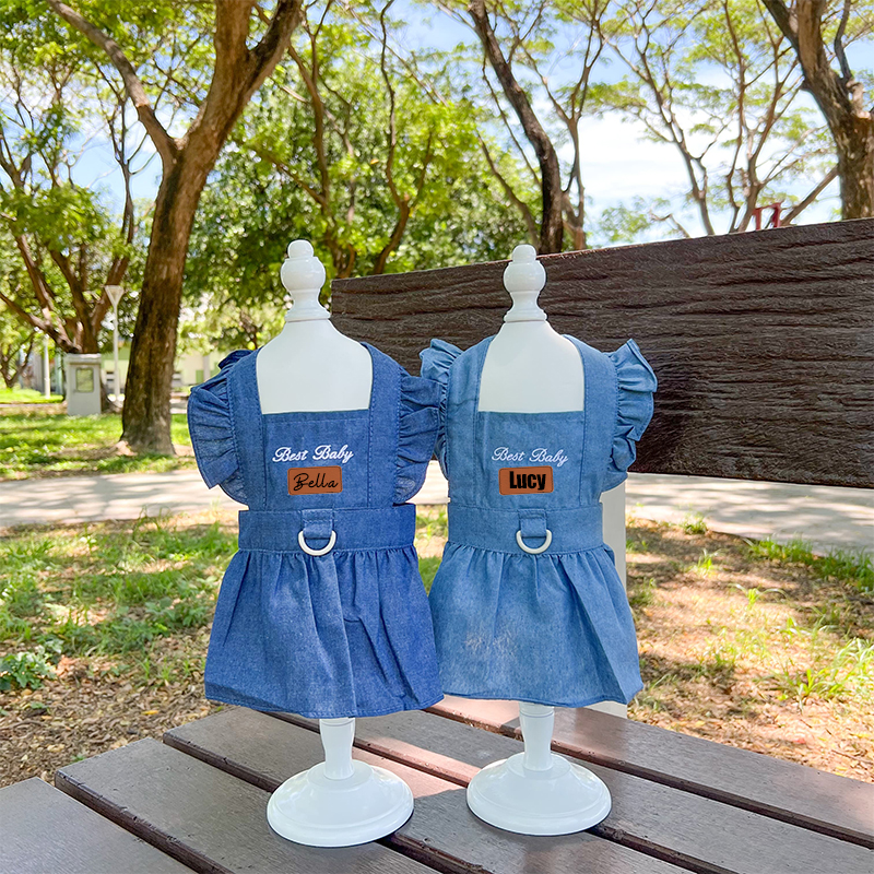Personalized Leather Patch Pets Best Baby Denim Skirt | BKPet58