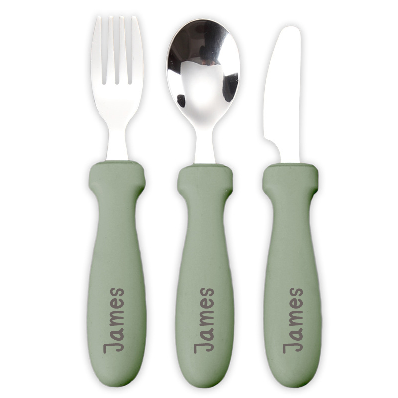 Personalised Kid Silicone Utensil Sets-Fork, Knife, Spoon  | CWBaby70