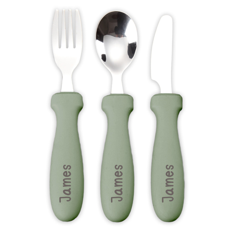 Personalised Kid Silicone Utensil Sets-Fork, Knife, Spoon  | CWBaby70