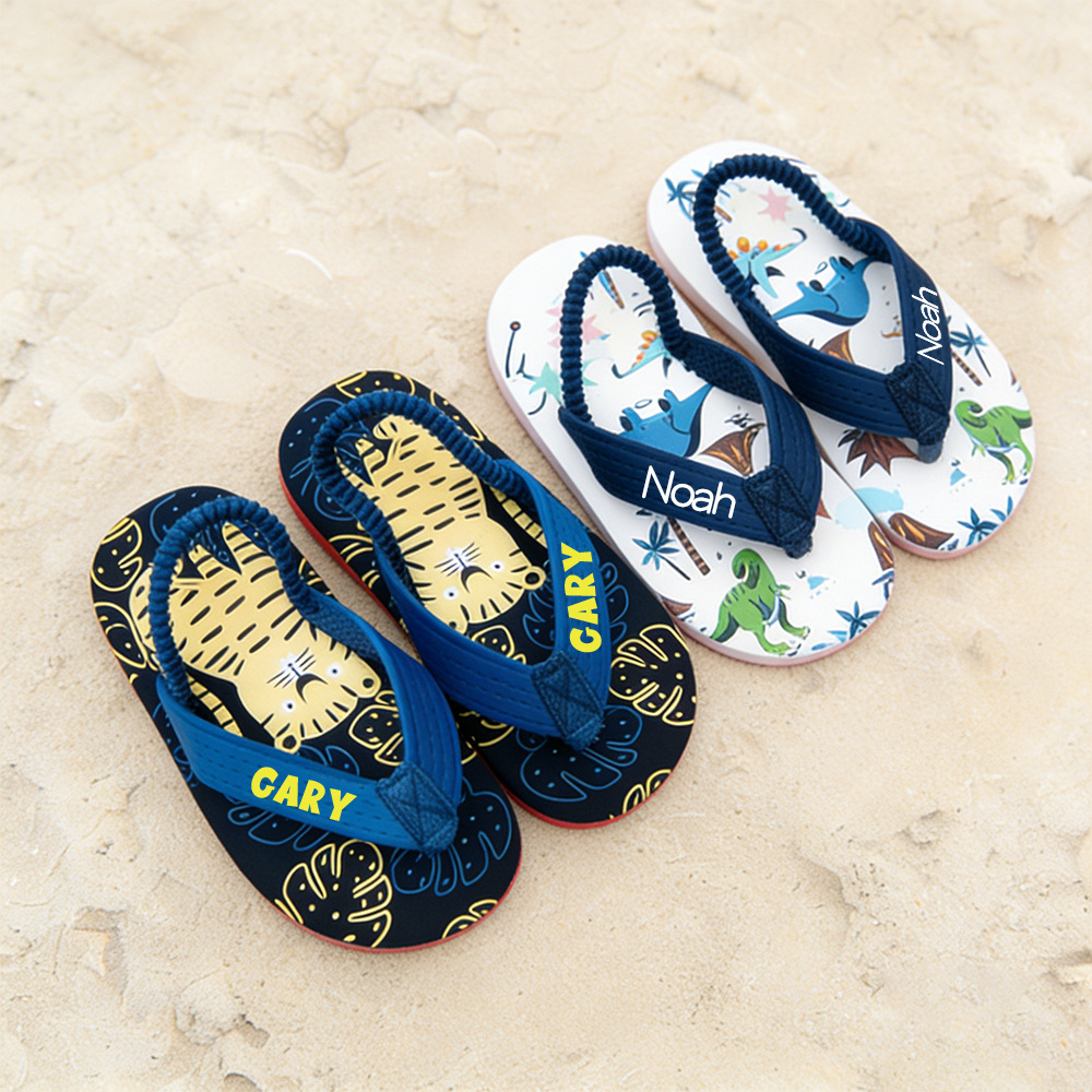 Personalized Kid summer Beach Flip Flops with Elastic Heel Strap | CWBaby474
