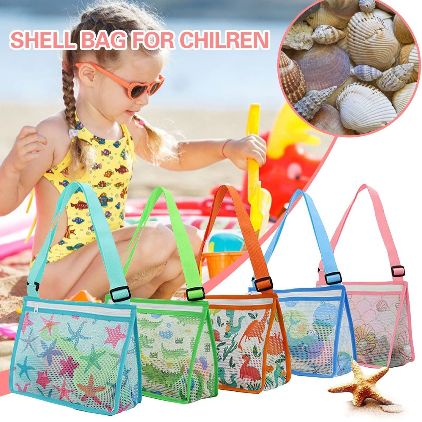 Seashell Zipper Mesh Beach Bag | CWBeach10901